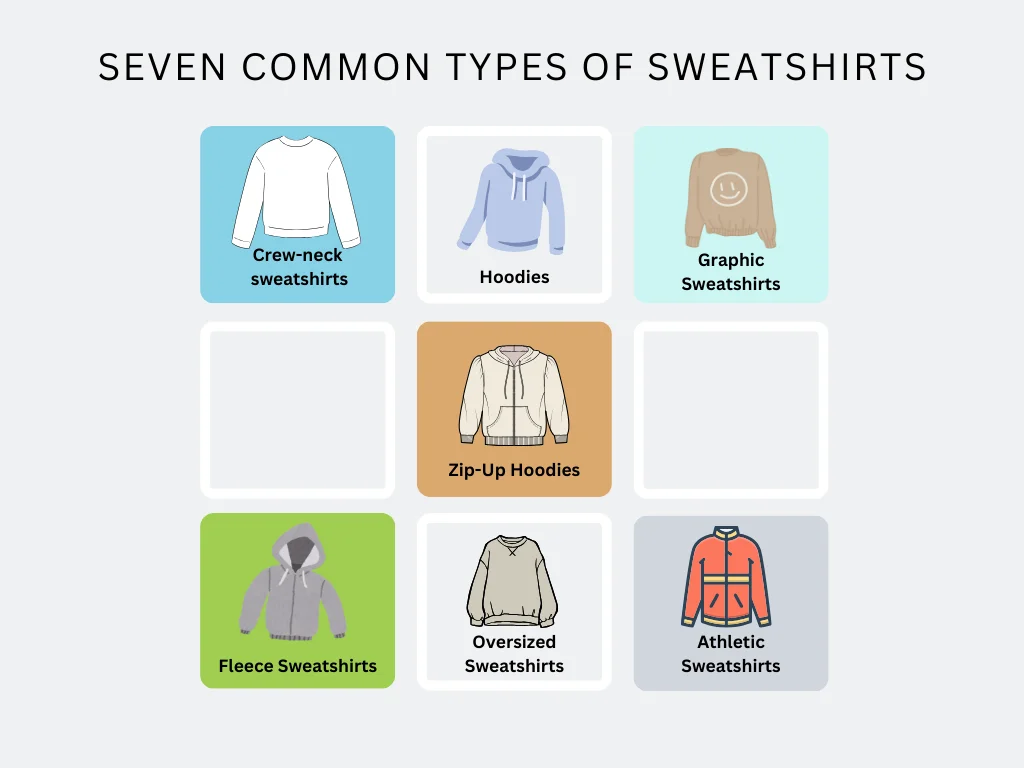 Different types of sweatshirts on sale