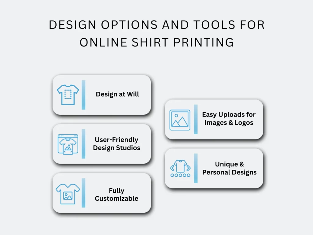 design options and tools for online shirt printing homepage