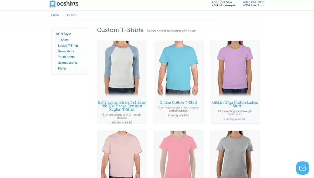 ooshirts homepage